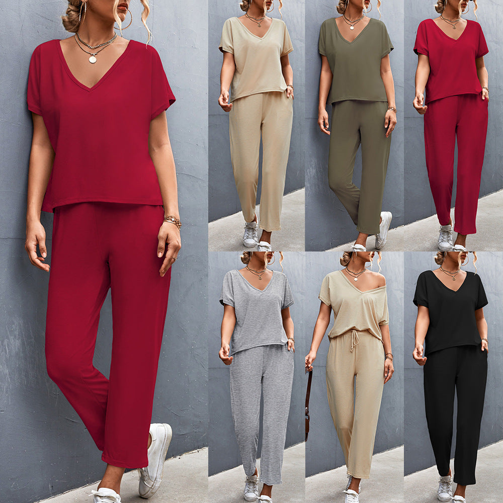 Damen Lounge-Set mit lässigem V-Ausschnitt und elastischen Bündchen R&B