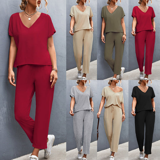 Damen Lounge-Set mit lässigem V-Ausschnitt und elastischen Bündchen R&B