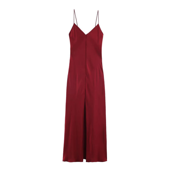 Damen elegantes Maxikleid mit schickem V-Ausschnitt und seitlichem Schlitz R&B