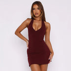 Damen figurbetontes Minikleid mit tiefem V-Ausschnitt und verführerischem Schnitt R&B