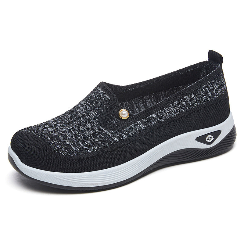 Damen Bequeme Slip-On Sportschuhe mit atmungsaktivem Obermaterial und eleganter Perlendekoration