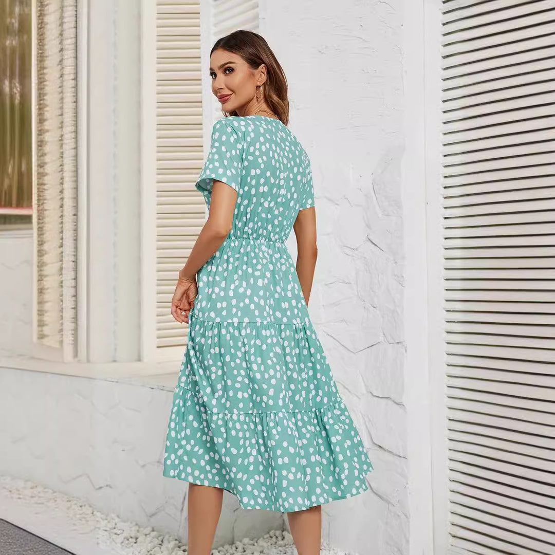 Damen Midi-Kleid mit Flügelärmeln und Knopfleiste R&B