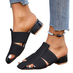 Damen offene Mules mit Blockabsatz und verzierten Riemen R&B