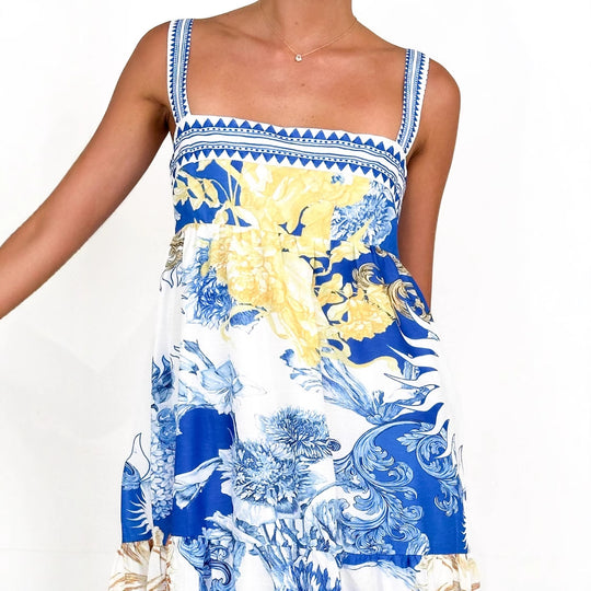 Damen Maxi-Strandkleid im floralen Design mit verstellbaren Spaghettiträgern R&B