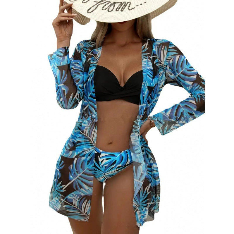 Damen Strandcover-Up mit modischem Blumendruck und langen Ärmeln R&B