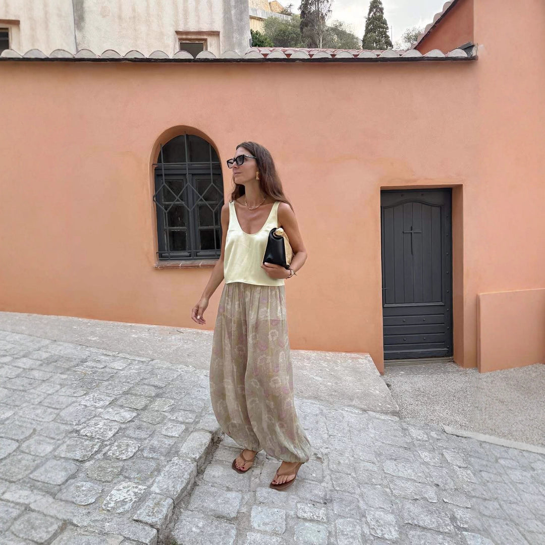 Damen Luftige Palazzo-Hose im floralen Design mit elastischem Bund R&B