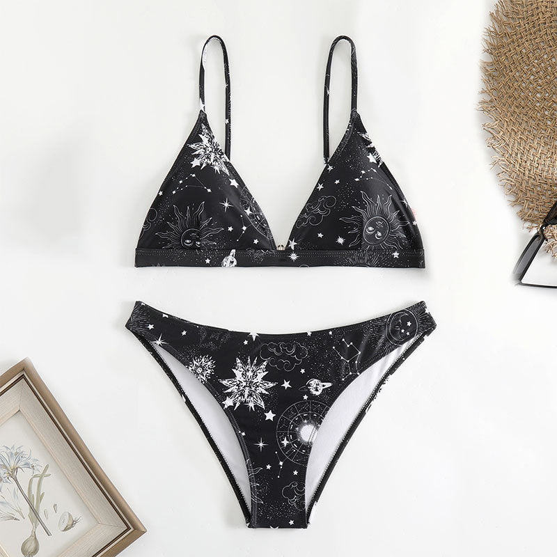 Damen Triangel-Bikini mit galaxy-inspiriertem Design und verstellbaren Trägern R&B