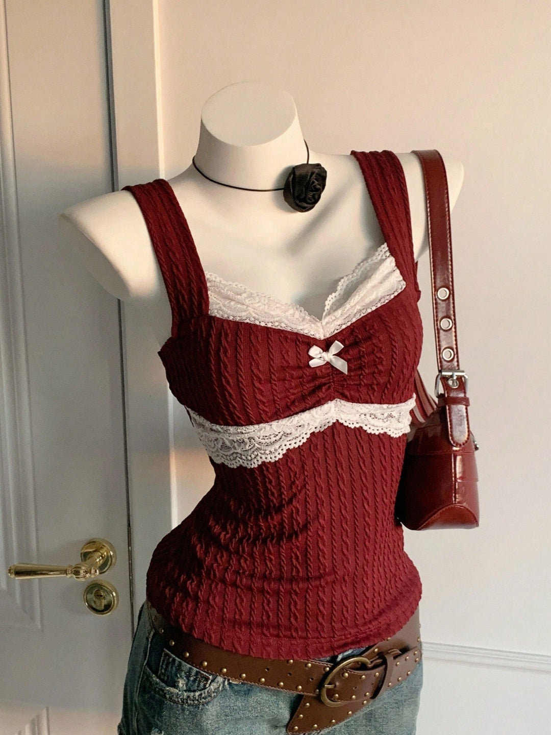 Damen Spitzen-Detail Top R&B