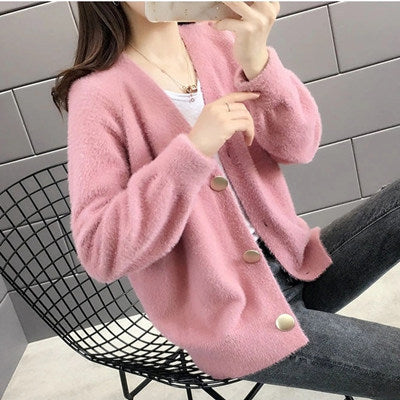Damen Flauschige Strickjacke mit eleganten Knopfdetails R&B