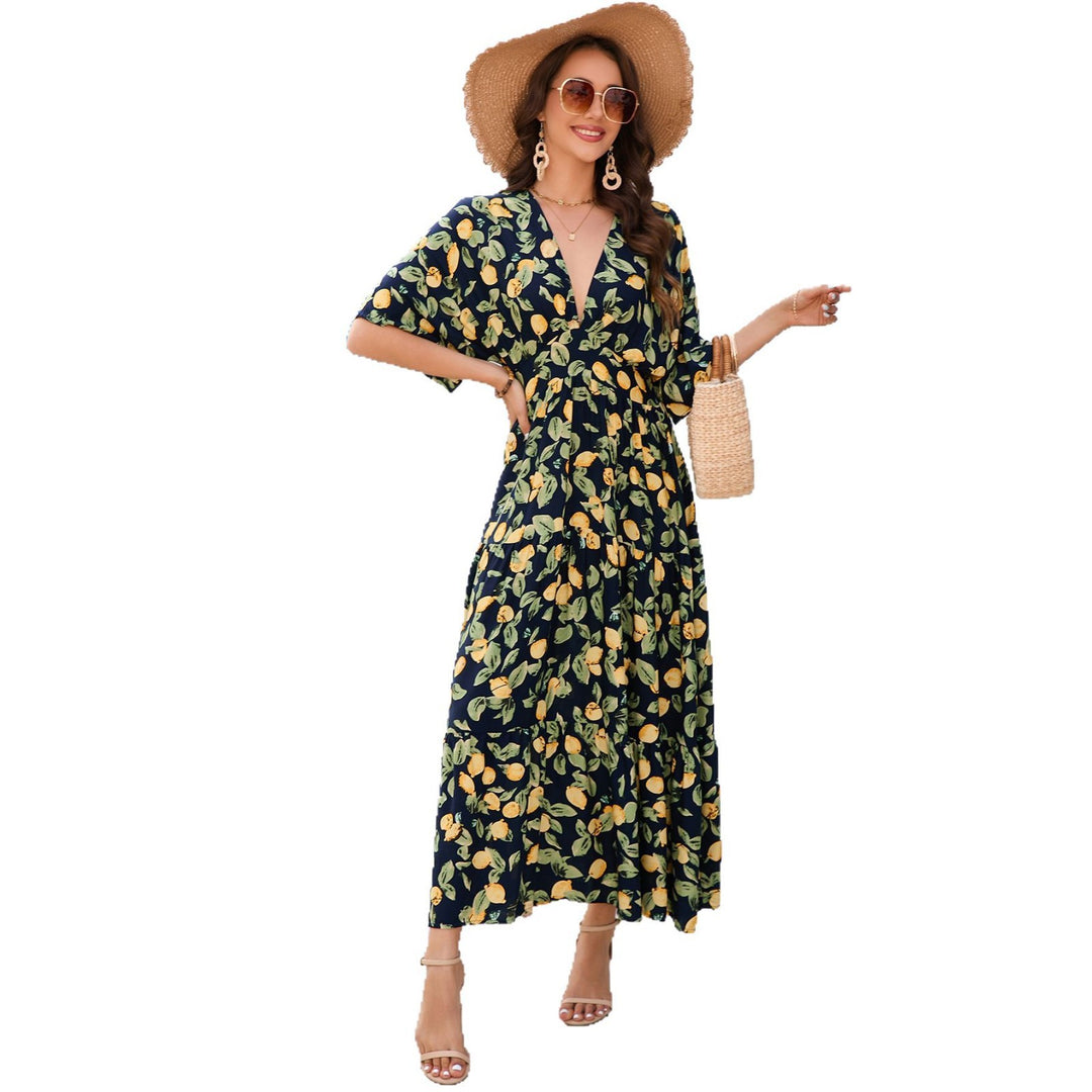 Damen Maxikleid mit elegantem V-Ausschnitt und floralen Design R&B