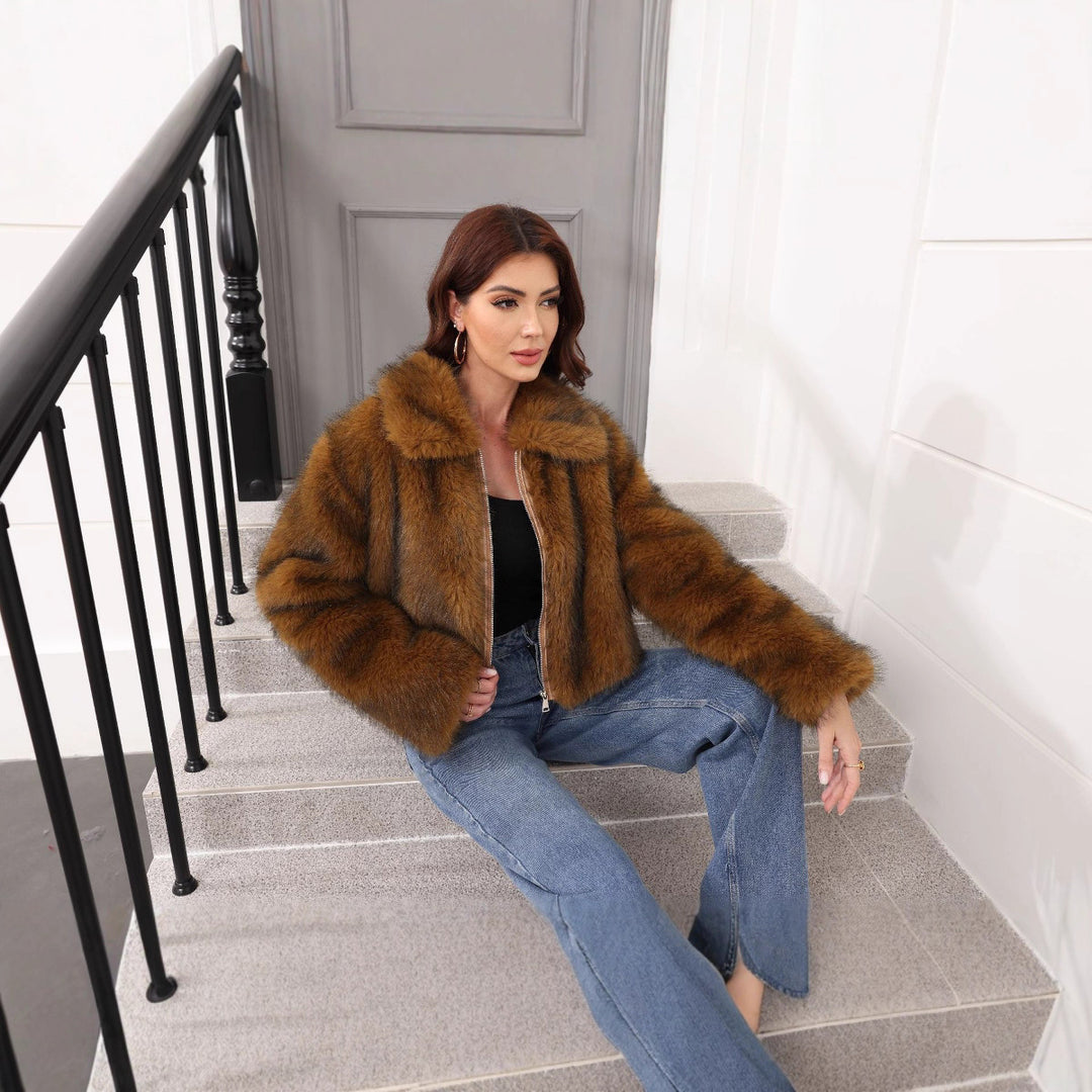 Damen Modischer Kunstpelz-Winterjacke R&B