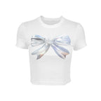 Damen cropped T-Shirt mit einzigartigem 3D-Design einer Schleife EB