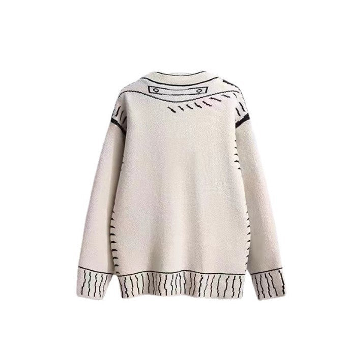 Damen Oversized Strickjacke mit kreativem Design und großen Knöpfen R&B