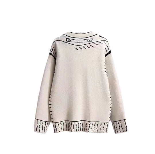 Damen Oversized Strickjacke mit kreativem Design und großen Knöpfen R&B