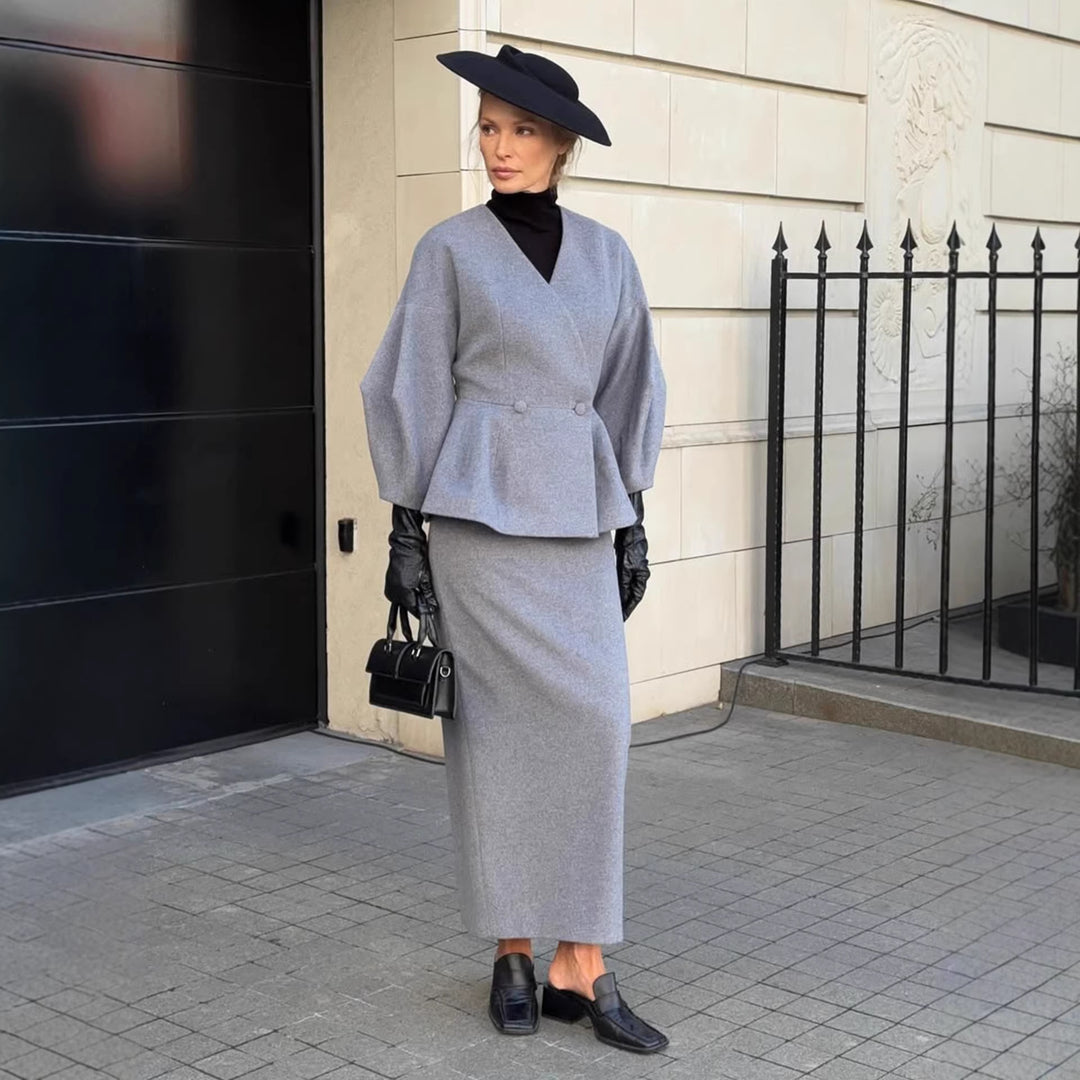 Damen Elegantes Bleistiftkleid mit schickem Blazer-Oberteil und Puffärmeln R&B