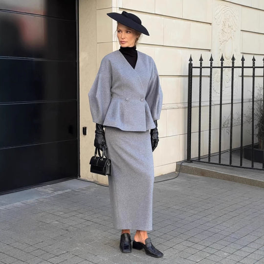 Damen Elegantes Bleistiftkleid mit schickem Blazer-Oberteil und Puffärmeln R&B