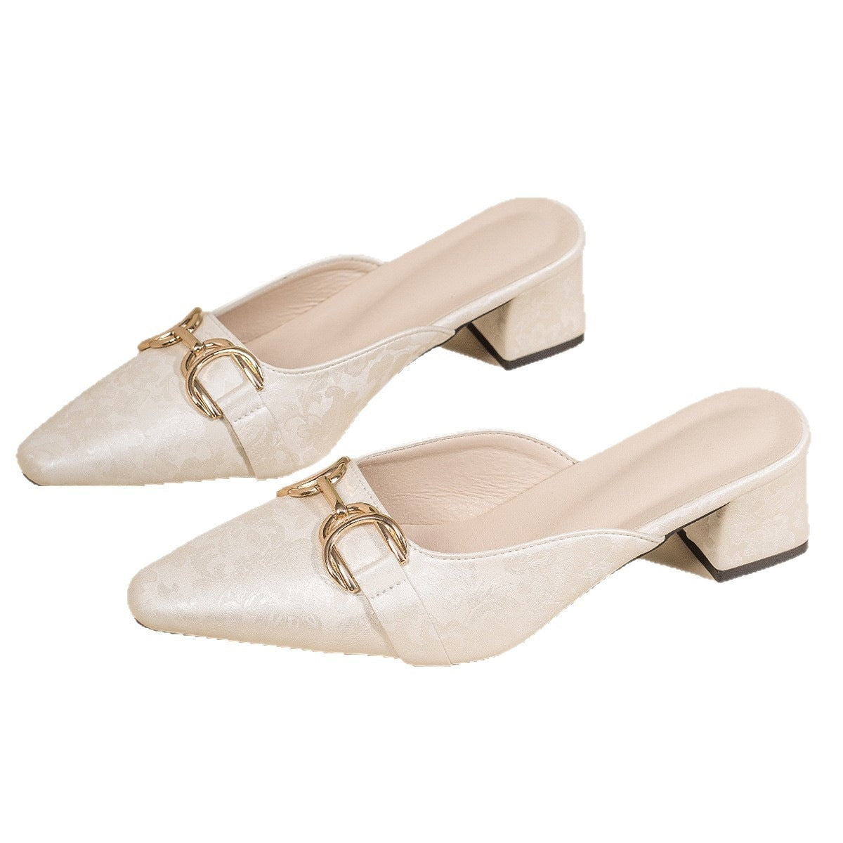 Damen elegante Slingback-Pantoletten mit hochwertiger Ledereinfassung und verziertem Blockabsatz
