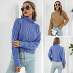 Damen Grobstrickpullover mit hohem Rollkragen und romantischem Zopfmuster R&B