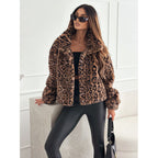 Damen Kunstpelz Leopardenmuster Jacke