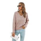Damen modischer Strickpullover mit Herzmuster und V-Ausschnitt R&B
