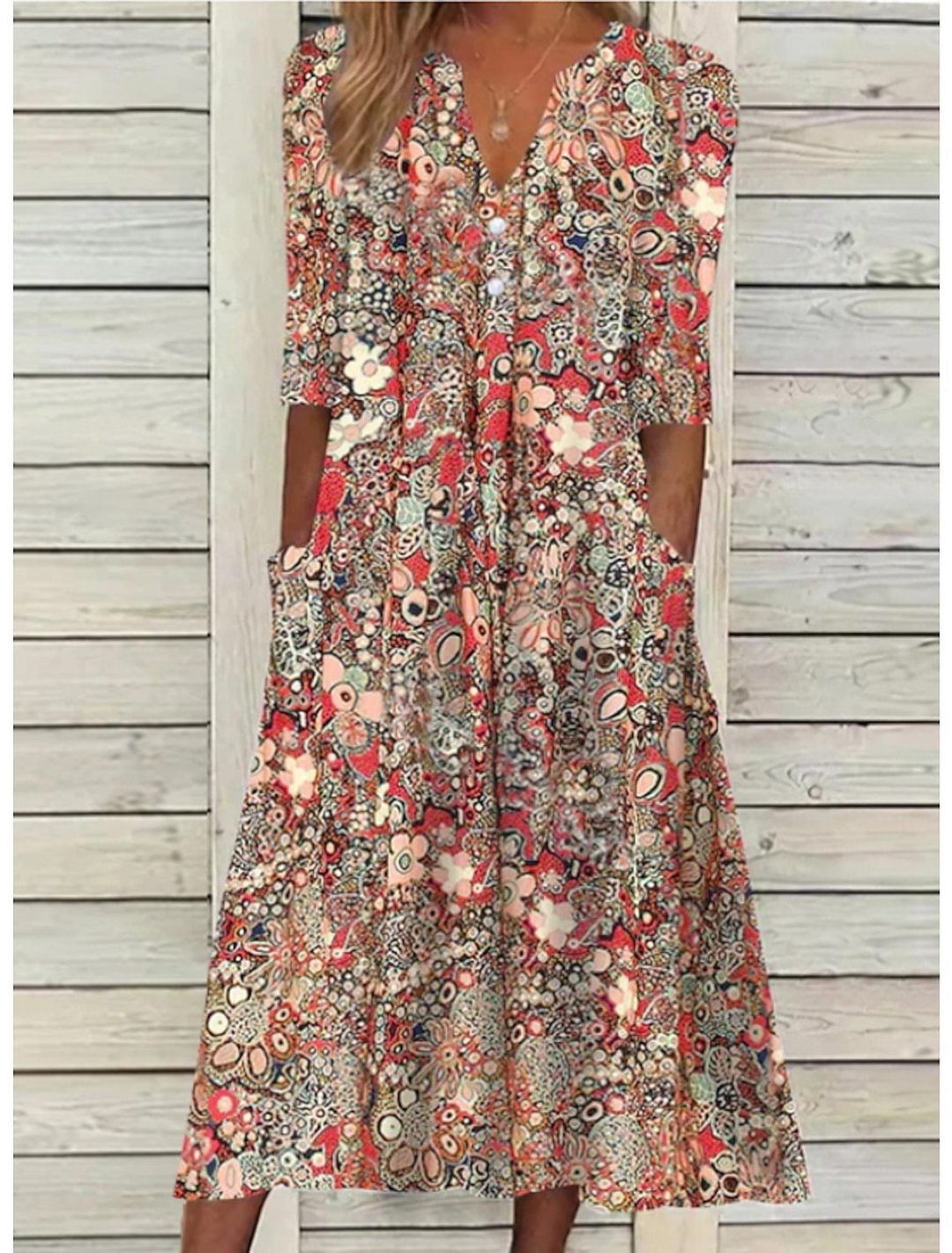 R&B | Blumen Midi Kleid mit Taschen