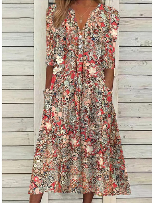 R&B | Blumen Midi Kleid mit Taschen