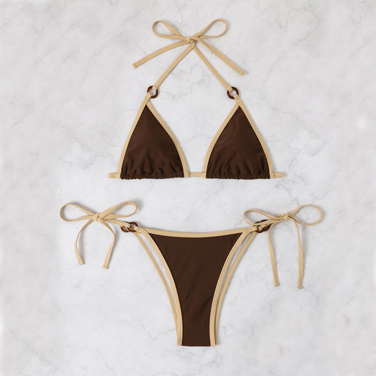Damen Triangel-Bikini mit verstellbaren Trägern und Ringdetails R&B