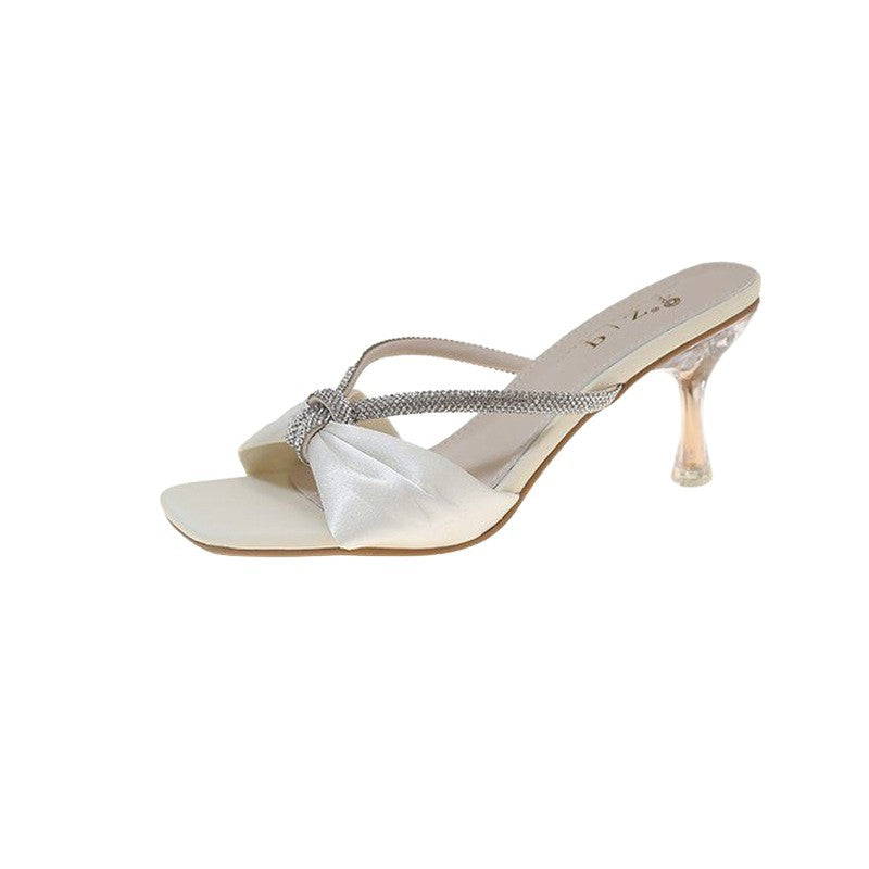 Damen elegante Open-Toe Mules mit funkelndem Riemendesign R&B