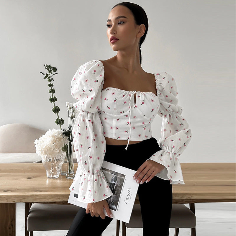 Damen Bluse mit Puffärmeln und Blumendruck R&B