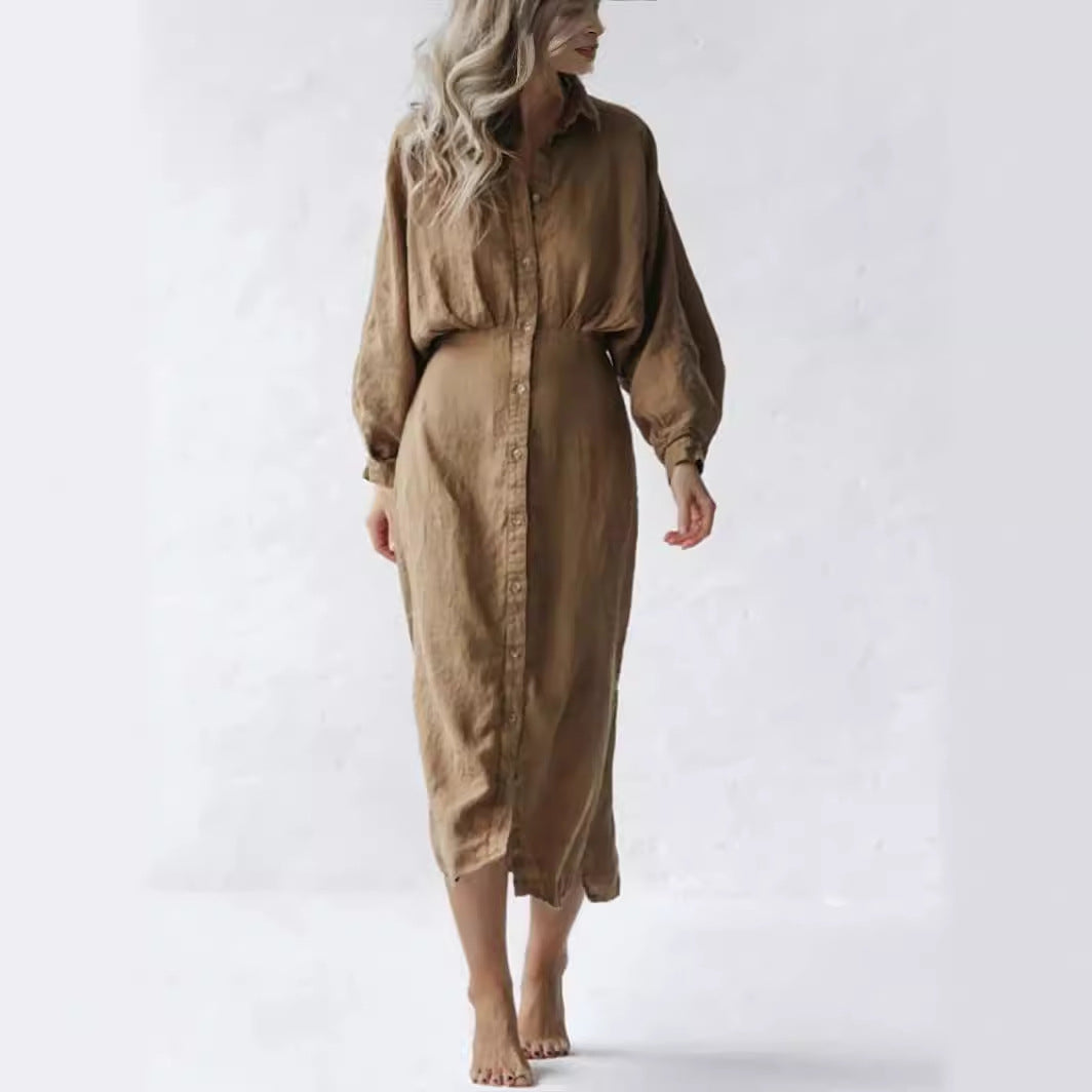 Damen Langarm-Hemdblusenkleid mit eleganten Puffärmeln