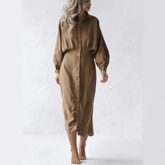 Damen Langarm-Hemdblusenkleid mit eleganten Puffärmeln R&B