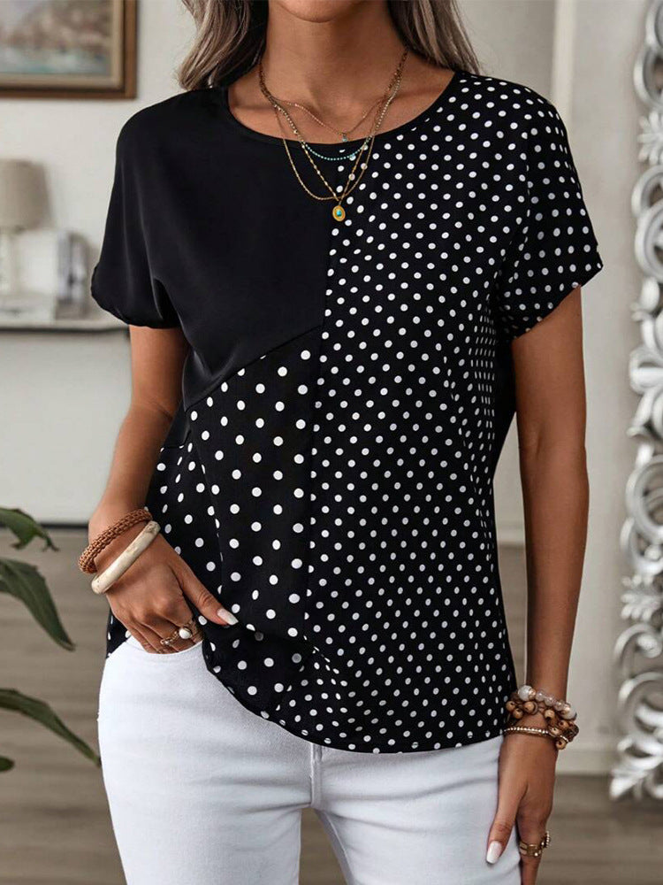 Damen Polka-Dots T-Shirt mit abgesetzten Schemata und modernem Schnitt Heidi-Mode