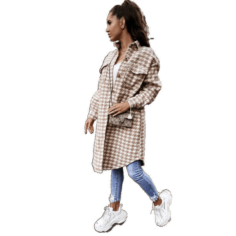 Damen Hahnentritt-Muster Oversized Hemdjacke R&B