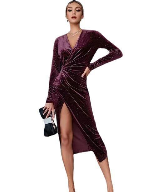 Damen Vokuhila Kleid aus luxuriösem Samt mit funkelnden Akzenten R&B