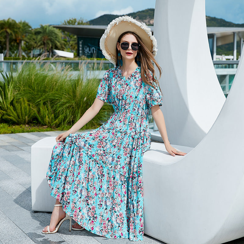 Damen Sommermaxikleid mit verspielt fließendem Schnitt und Blumenmuster R&B