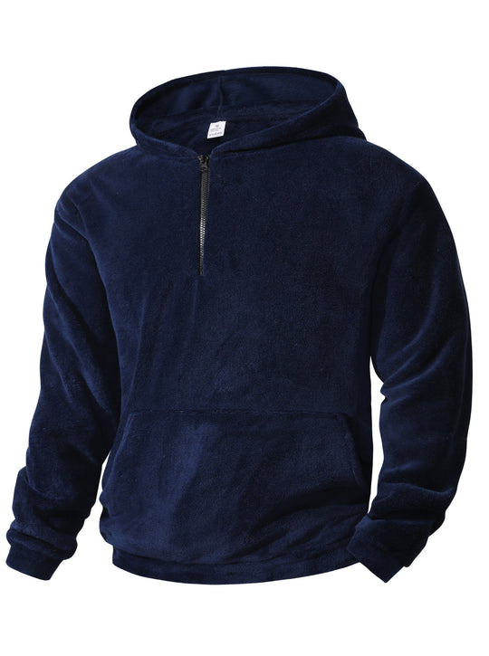 Herren Fleece-Hoodie mit innovativem halblangem Reißverschluss R&B