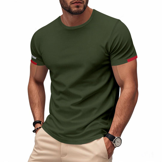 Herren nan athletisches Funktions-T-Shirt mit Rundhalsausschnitt, körpernahem Stretchschnitt und kontrastierendem Ärmelsaum R&B