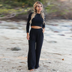 Damen Lässiger Wide-Leg Jumpsuit mit langen Ärmeln und praktischen Taschen R&B
