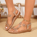Damen Sandalen mit floralen Strassverzierungen und flexiblem Fersenriemen R&B