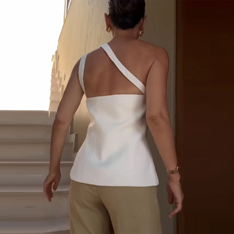 Damen Ein-Schulter Bluse mit Knopfleiste R&B