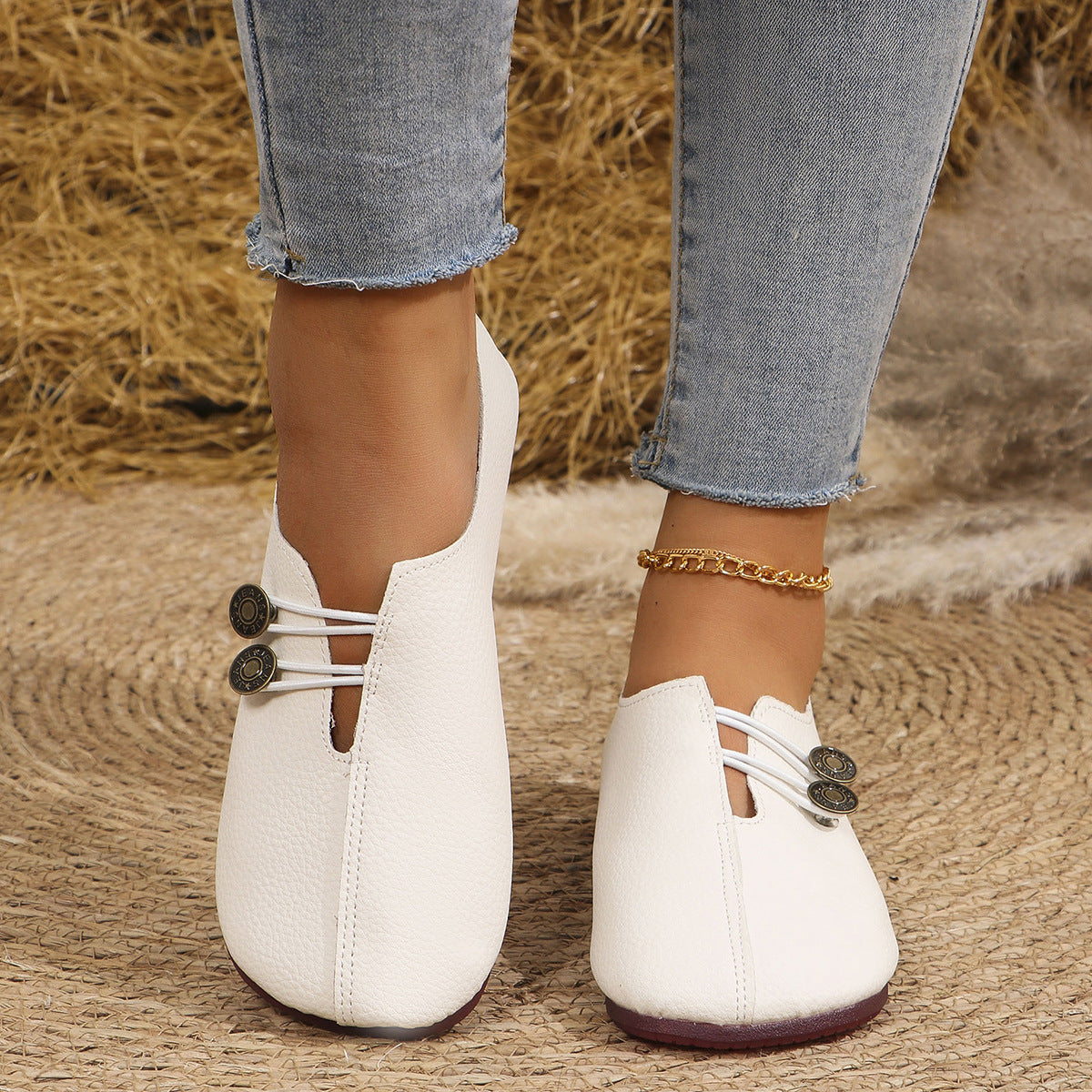 Damen Mokassins mit dekorativem Knopfdesign und atmungsaktive Schaft R&B