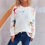 Damen kreativer Pullover mit bunten Schleifenakzenten R&B