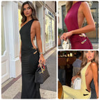 Damen Cut-Out Maxikleid mit elegantem Rückenausschnitt und seitlichen Drapierungen EB