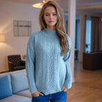 Damen kuscheliger Strickpullover mit modernem Zopfdesign und Rundhalsausschnitt R&B