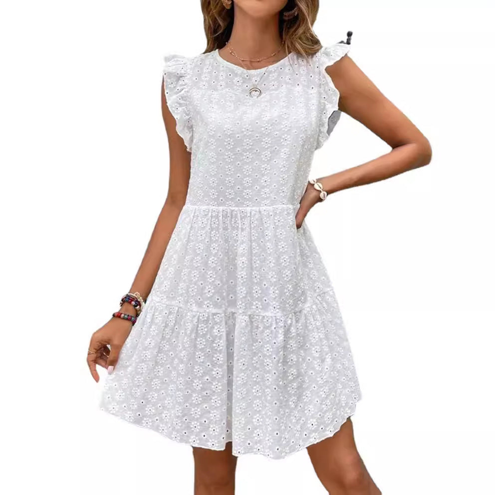 Damen Sommerkleid mit Blumenstickerei und Rüschendetails R&B