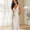 Damen Satin-Maxikleid mit elegantem V-Ausschnitt und feinen Details R&B