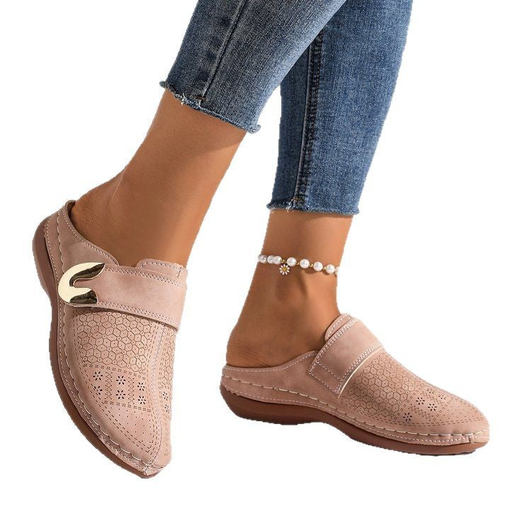 Damen Clogs mit dekorativer Schnalle und atmungsaktiver Oberflächenstruktur R&B