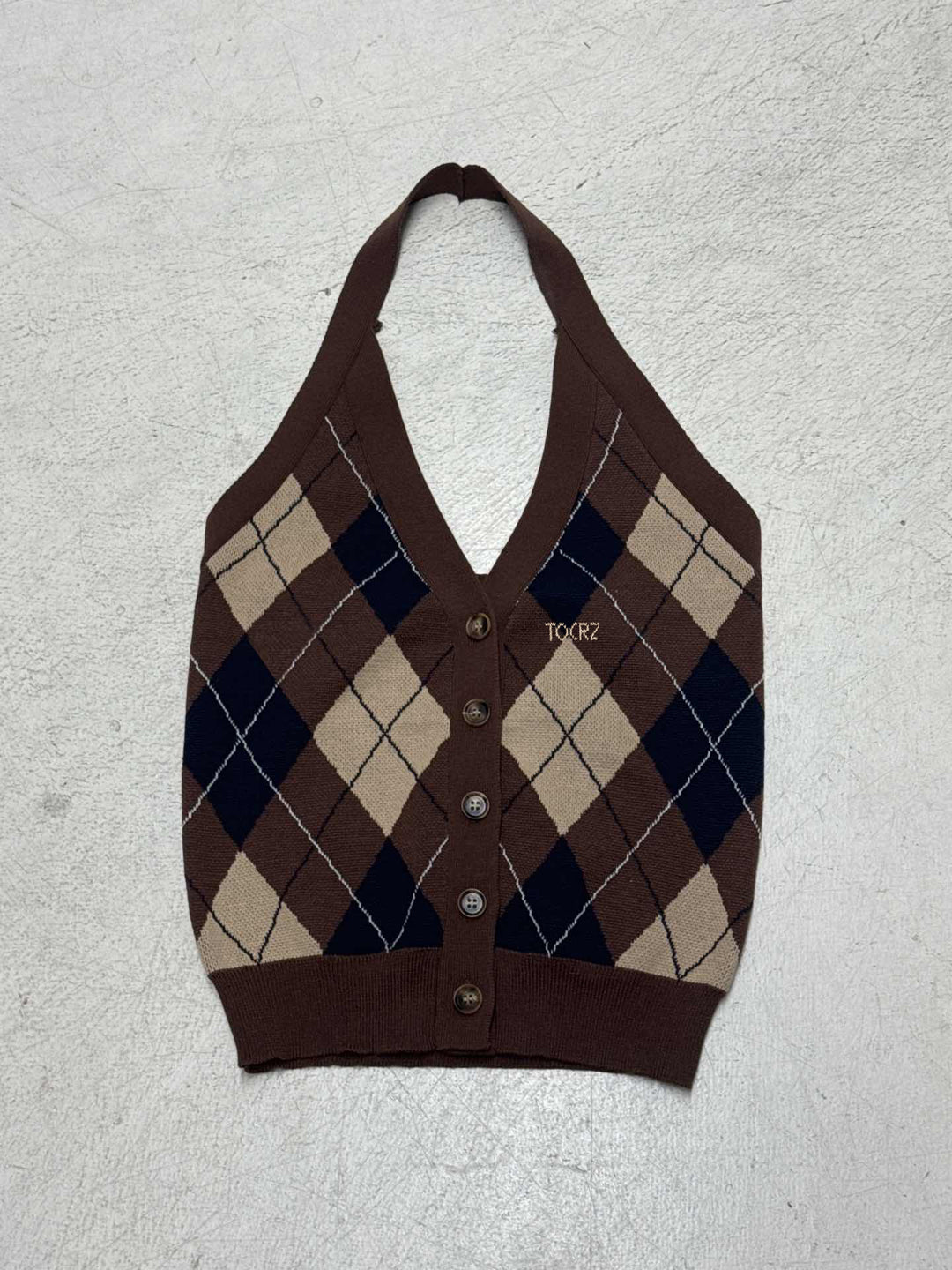 Damen ärmelloser Strickpullover im klassischen Karomuster R&B