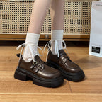 Damen modische Schnürschuhe mit eleganten Schnallen und robustem Plateau R&B