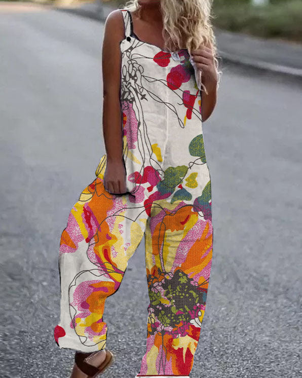 R&B | Große Blumenmuster Leichte Stoff Latzhose